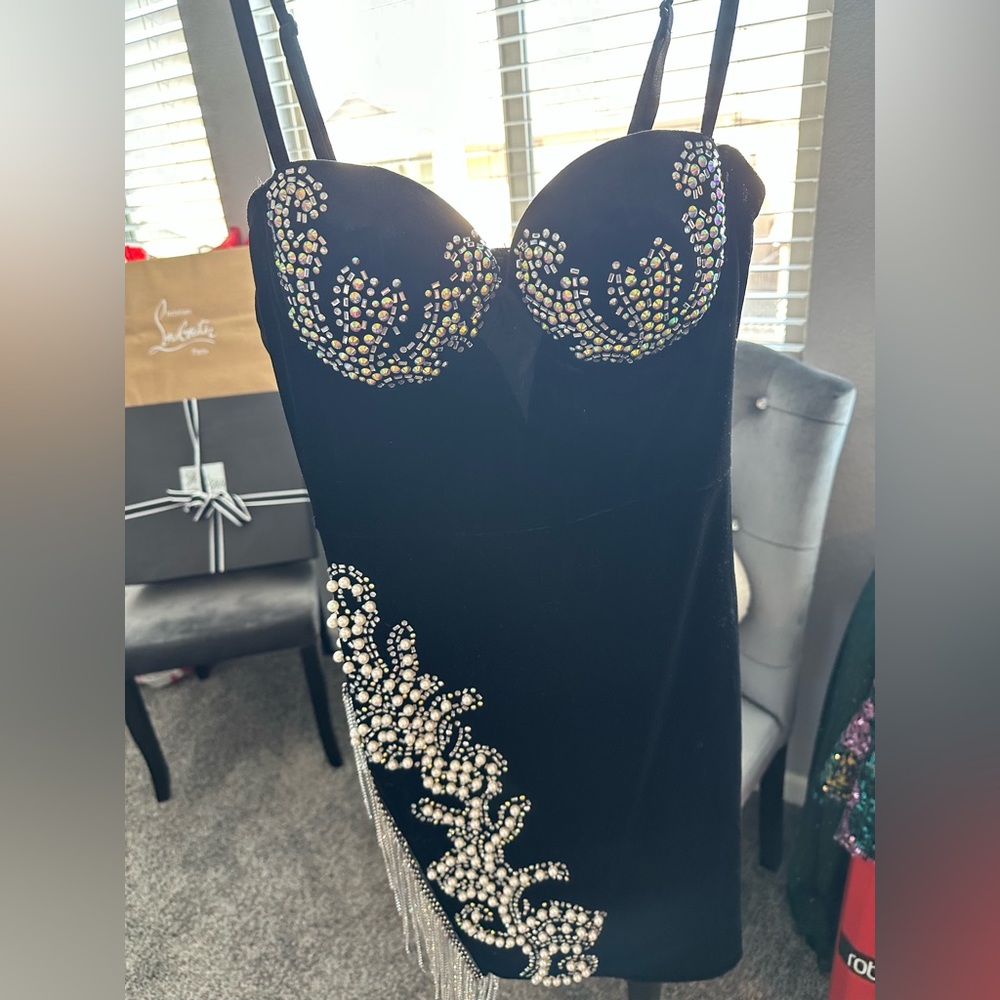 Gorgeous embellished with crystal fringe mini dress, worn once to formal event